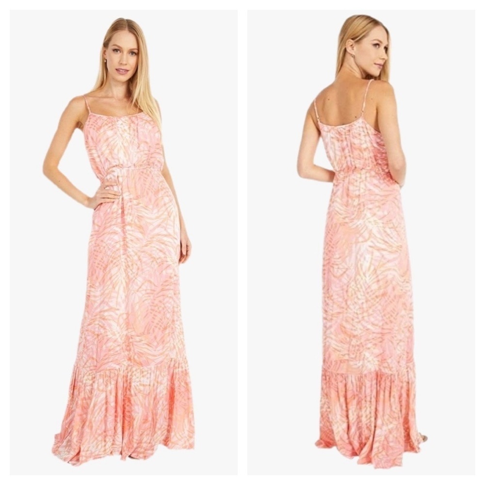 NWT BB Dakota Island in the Stream Palm Maxi Dress Sunkiss Coral Womens Size XS